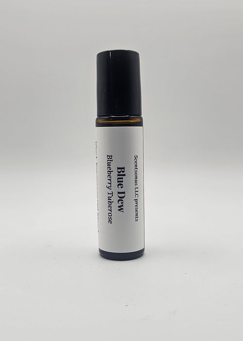 Roll-on bottle labeled 'Blue Dew' on a white background
