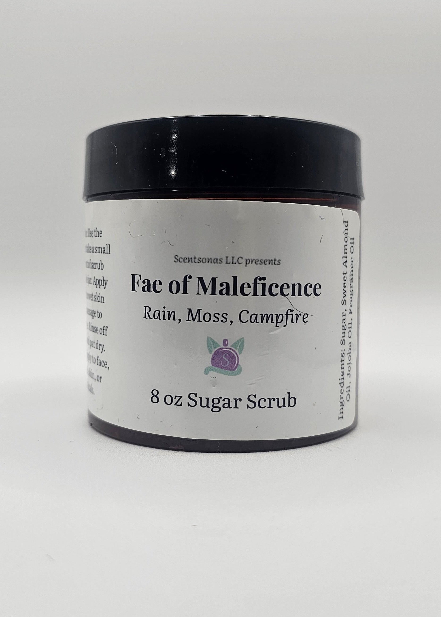 Jar of Fae of Maleficence sugar scrub on a white background