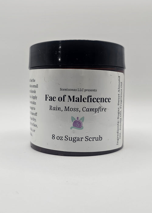 Jar of Fae of Maleficence sugar scrub on a white background