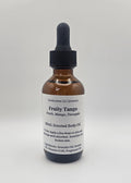 Bottle of Fruity Panda body oil with dropper on a white background
