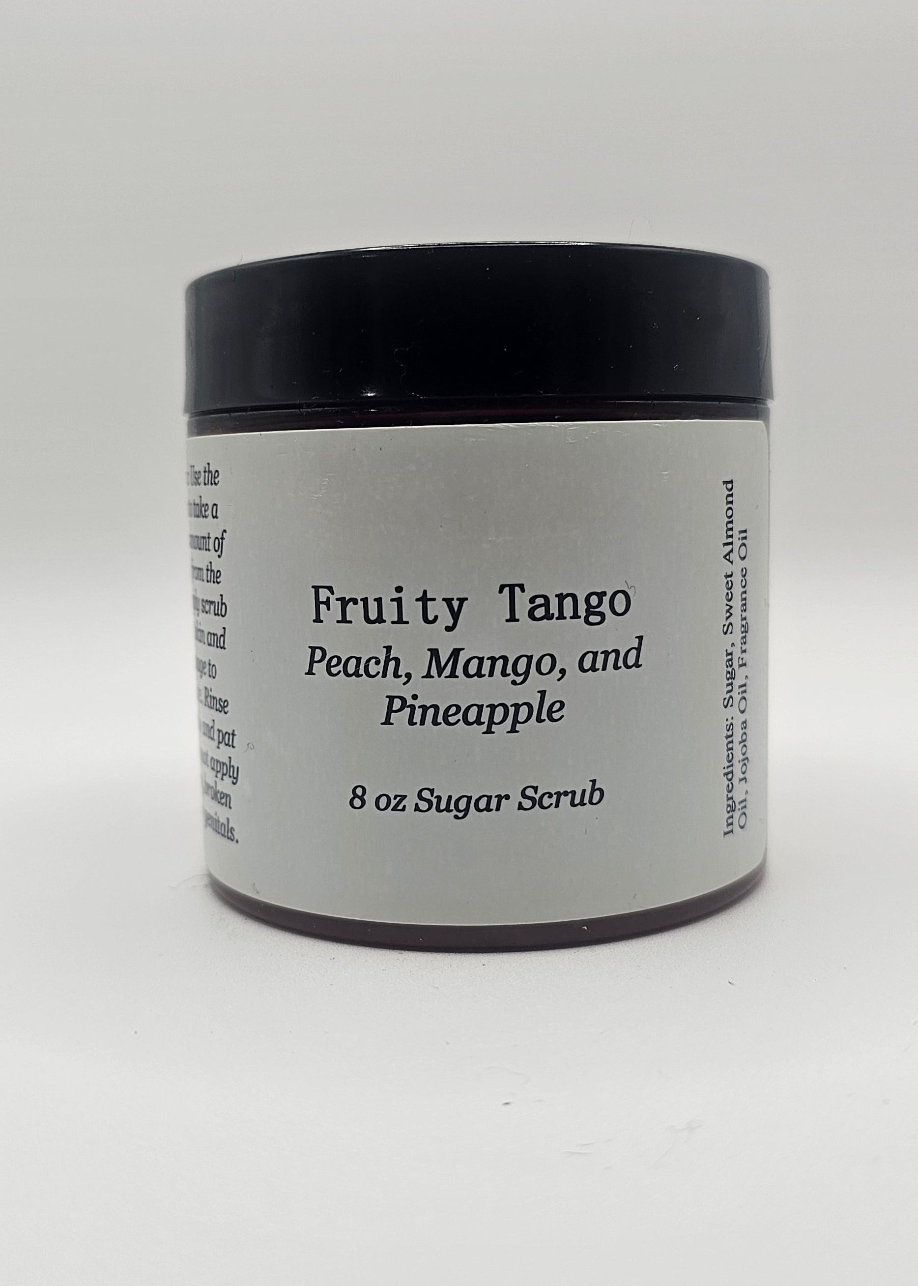 Skincare product container labeled 'Fruity Tango' on a white background
