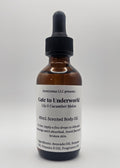Bottle of 'Gate to Underworld' body oil with dropper on a white background