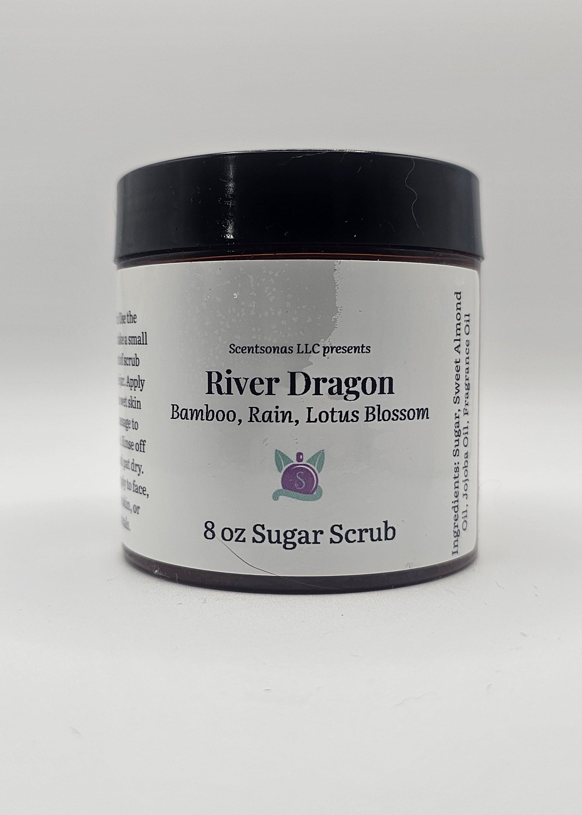 Jar of River Dragon sugar scrub on a white background