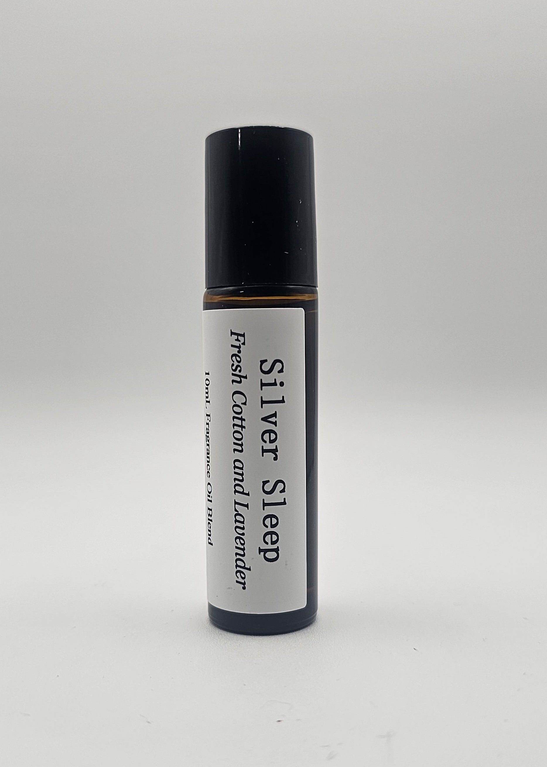 Roll-on bottle labeled 'Silver Sleep' with 'Fresh Cotton and Lavender' on a white background