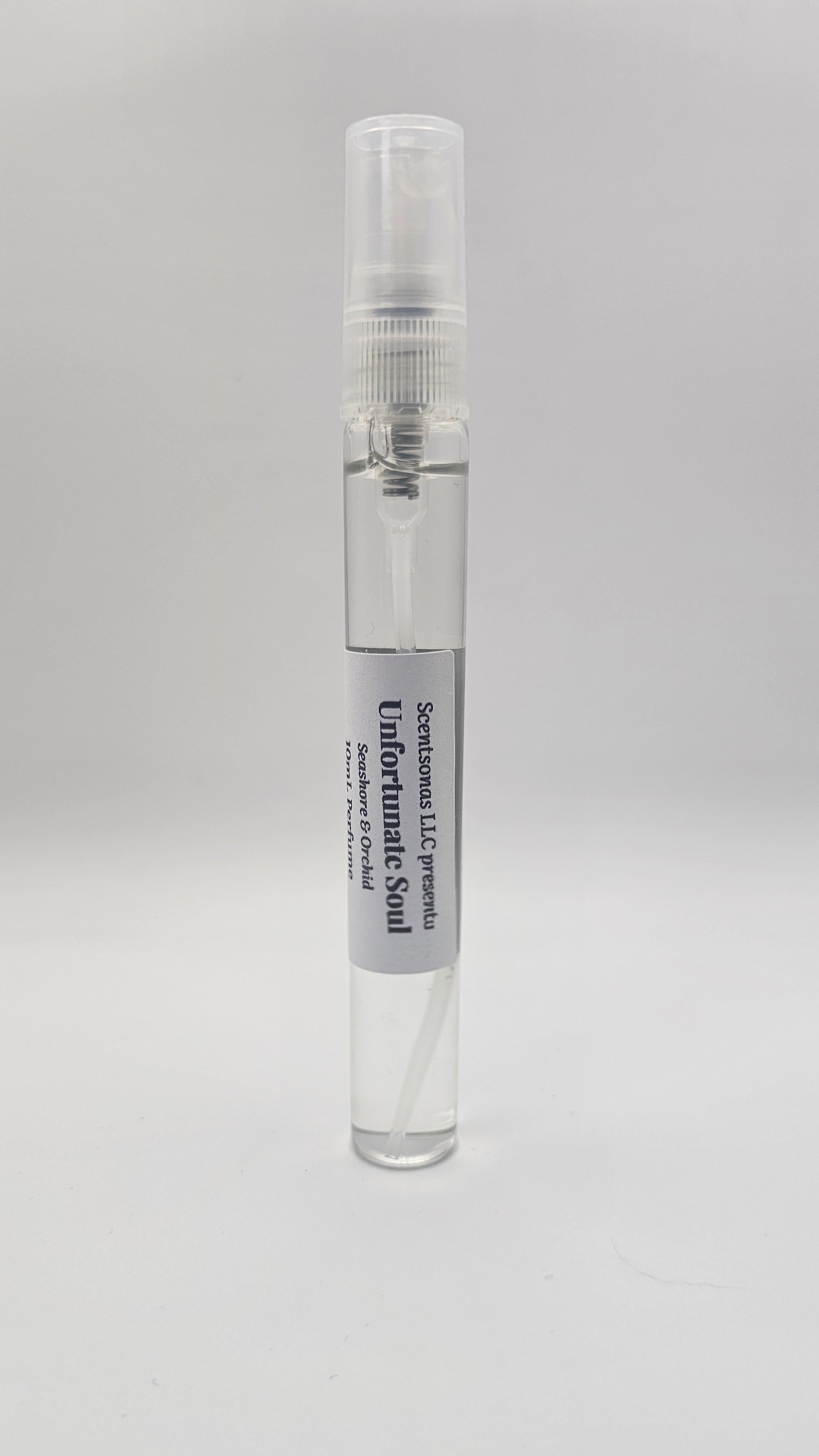 Small spray bottle with a label on a gray background