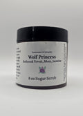 8 oz sugar scrub container with label on a white background